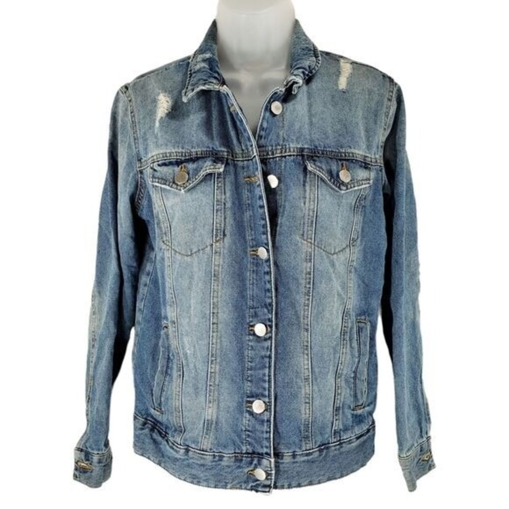 Distressed Jean Jacket XXS Wom Abound‎ Nordstrom Blue Oversized Lagenlook Grunge